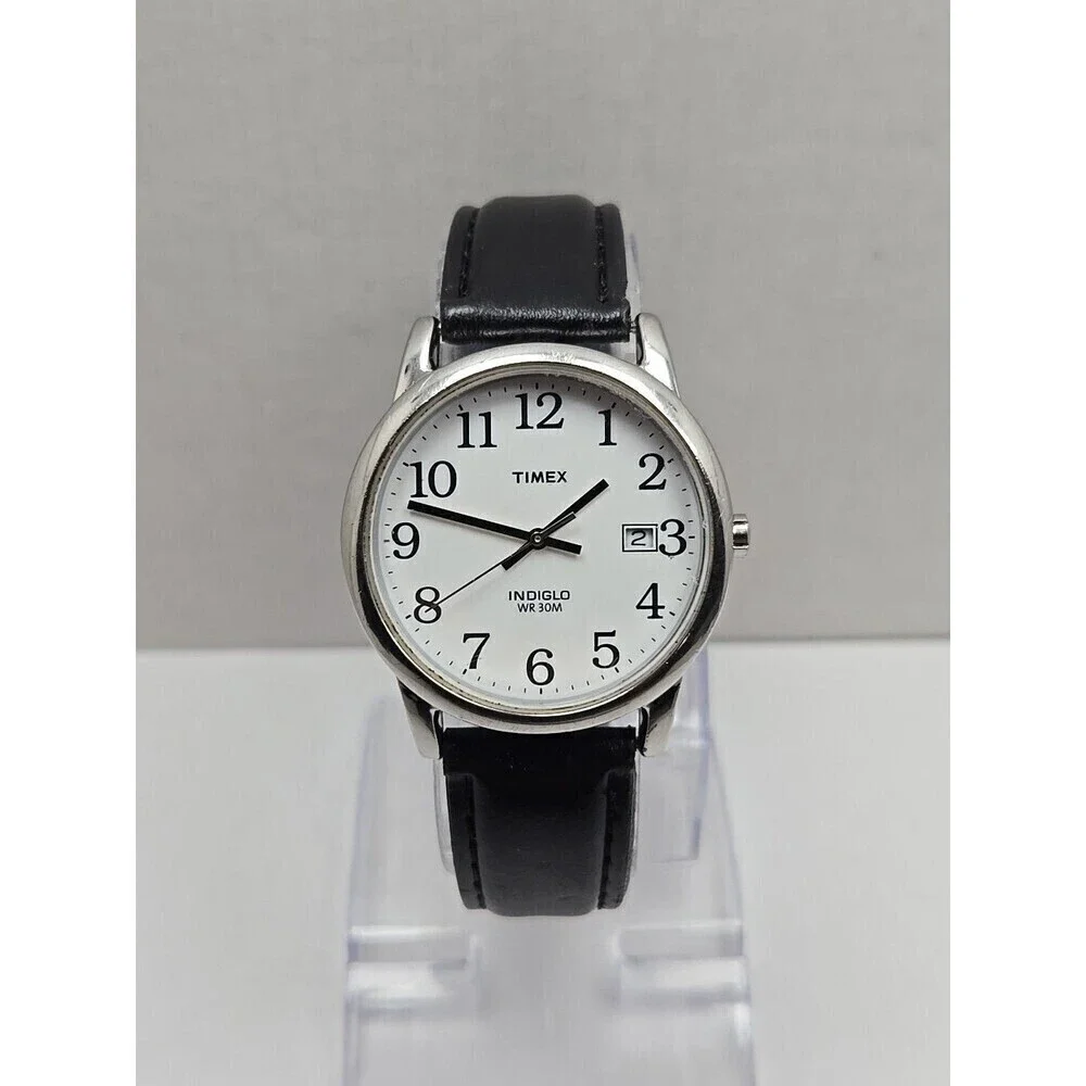 Timex Easy Reader Day Indiglo Silver Tone 35mm Quartz Watch New Battery WR 30M